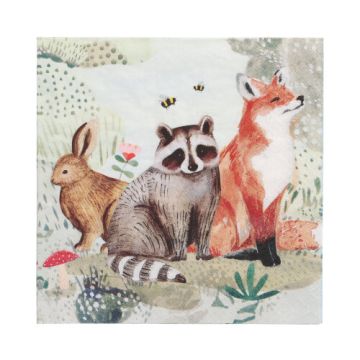 Servetten 3-laags 1/4 vouw 33 cm x 33 cm "Rabbit, Racoon & Fox", FSC