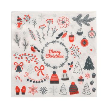 Servetten 3-laags 1/4 vouw 33 cm x 33 cm "Winter Symbols"