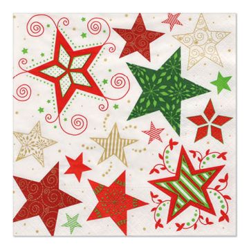 Servetten 3-laags 1/4 vouw 33 cm x 33 cm wit "Heavenly Stars"