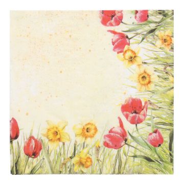 Servetten Pasen lente 3-laags 1/4 vouw 40 x 40 cm Tulpen en narcissen