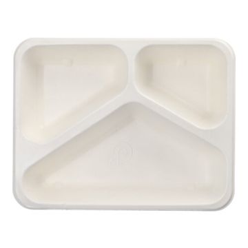 Menuschaal suikerriet met PLA-coating, 3-vaks, PFAS-vrij, 1000 ml 22,7 x 17,8 cm