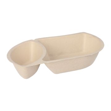 Bio snackbakje met sausvak suikerriet 2-vaks 11 x 19,4 x 3,6 cm PFAS-vrij & plasticvrij frietbakje bagasse naturel