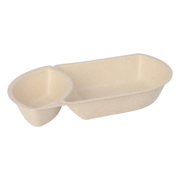 Bio snackbakje met sausvak suikerriet 2-vaks 12,4 x 22,4 x 3,6 cm PFAS-vrij & plasticvrij frietbakje bagasse naturel