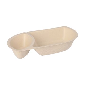 Bio snackbakje met sausvak suikerriet 2-vaks 9,7 x 17,6 x 3,2 cm PFAS-vrij & plasticvrij frietbakje bagasse naturel