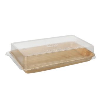 Sushi schalen van palmblad, rechthoekig 200 ml 4,4 cm x 22 cm x 14,2 cm  samen met rPET deksels, combi-verpakking