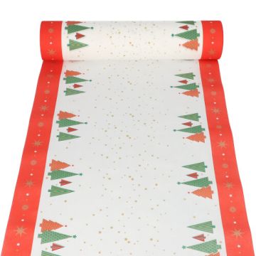 Kerst tafelloper Airlaid 24 m x 40 cm FSC met kerstmotief "Kerstbomen"