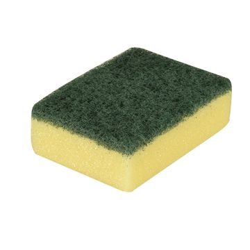 Rechthoekige pannenspons, schuurspons 2,6 x 9 x 6,6 cm, geel/groen, schurend