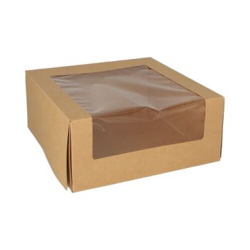 Kraft hoge taartdoos met PLA-kijkvenster 10 cm x 23 cm x 23 cm FSC gebaksdoos