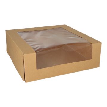 Kraft hoge taartdoos met PLA-deksel 10 cm x 30 cm x 30 cm FSC gebaksdoos