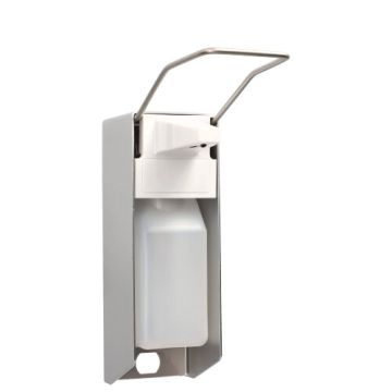 Dispenser voor wandmontage 27,5 cm x 8,5 cm x 23 cm "Aluminium" 500 ml, lange hendel, inclusief lege fles