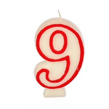 Verjaardagskaarsjes 7,3 cm wit, taartkaarsjes cijfer "9"