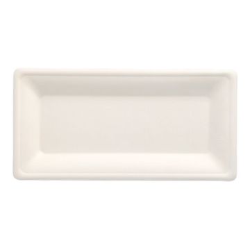 Bio langwerpig bord suikerriet "pure" 13 x 26 cm PFAS-vrij bagasse wit