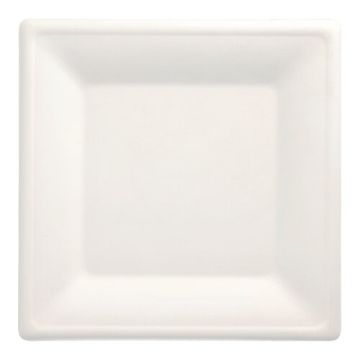 Bio vierkant bord suikerriet "pure" 26 x 26 cm PFAS-vrij bagasse wit