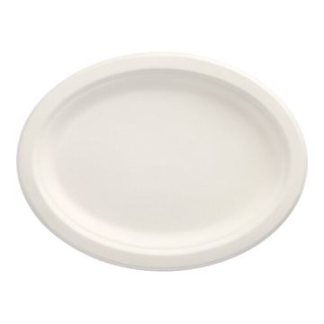 Bio ovaal bord suikerriet "pure" 26 x 20 cm PFAS-vrij bagasse wit