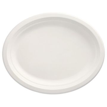 Bio ovaal bord suikerriet "pure" 32 x 25,5 cm PFAS-vrij bagasse wit